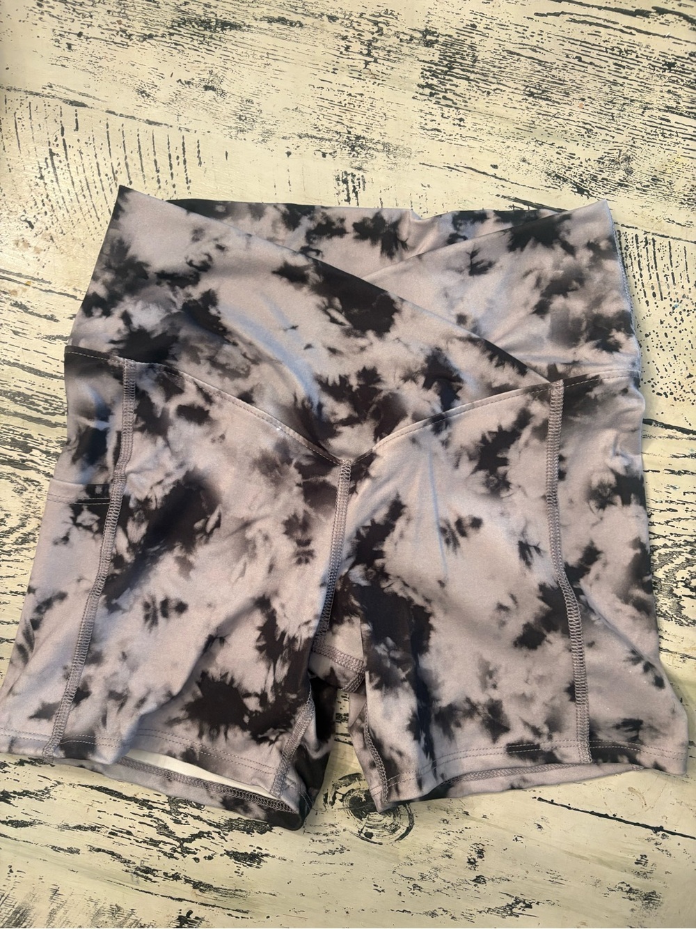 Evolution and Creation Black and Gray Tie-Dye High-Rise Workout Shorts